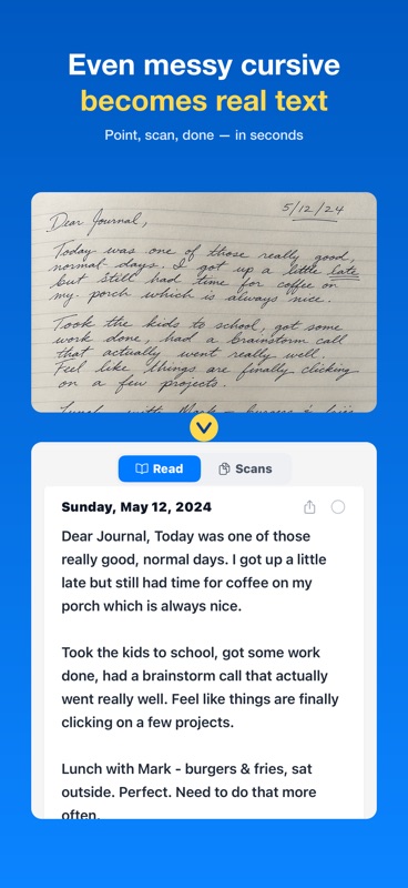 A handwritten journal page converted into searchable text in InkReader